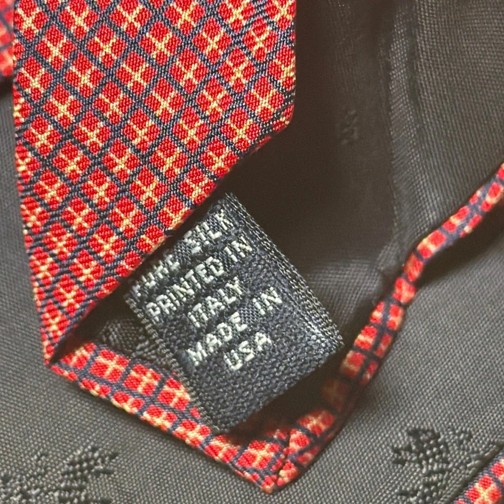 Brooks Brothers Necktie Mens OS Red Silk Geometric Grid Makers Made in USA Tie
